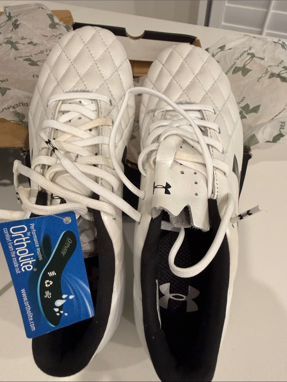 Under Armour White Quilted Soccer Cleats with Black Accents